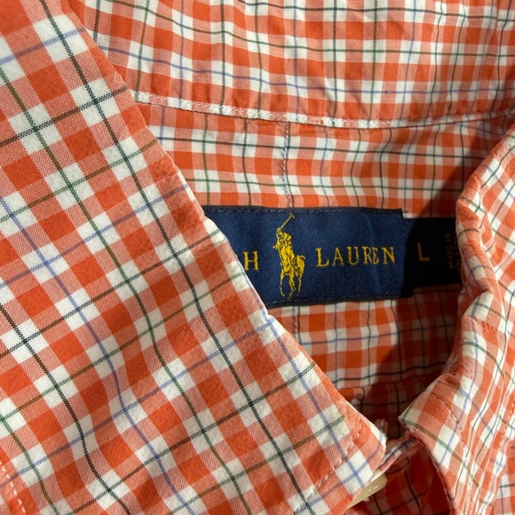 Polo Ralph Lauren Button Down Shirt Mens L Orange Check Long Sleeve Pony Logo - Picture 3 of 6